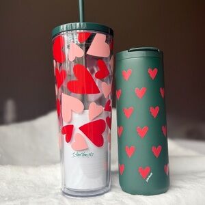 Starbucks Valentine’s Day red pink hearts cold cup 24OZ + stainless steel 16oz